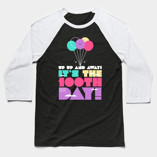 Cute Colorful Up and Away Balloon 100 Days of School Baseball T-Shirt by porcodiseno